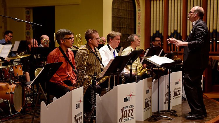  2016 Charlie Parker Prize winner Dan Block conducts the BMI/New York Jazz Orchestra. 