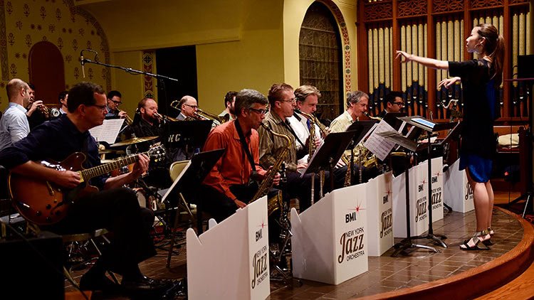  2015 Charlie Parker Prize winner Miho Hazama conducts the BMI/New York Jazz Orchestra. 