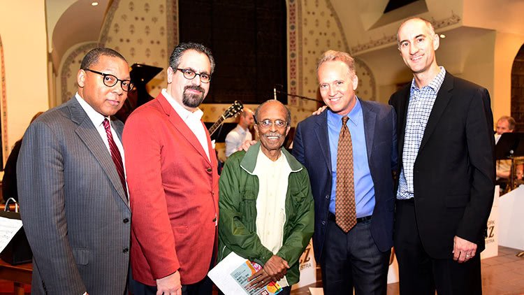  (L-R) Charlie Parker Prize judge Wynton Marsalis, BMI Jazz Composers Workshop Musical Director Andy Farber, Charlie Parker Prize judge Jimmy Heath, BMI Jazz Composers Workshop Associate Musical Director Ted Nash, and Charlie Parker Prize judge Alan 