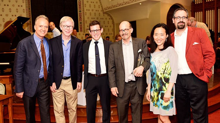  (L-R) BMI Jazz Composers Workshop Associate Musical Director Ted Nash, BMI Director of Musical Theatre and Jazz and BMI Foundation Board Member Pat Cook, 2016 Charlie Parker Prize runner up Steven Feifke, 2016 Charlie Parker Prize winner Dan Block, 