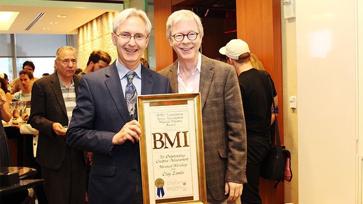  BMI Foundation's Pat Cook with Jerry Harrington Award winner Clay Zambo. 