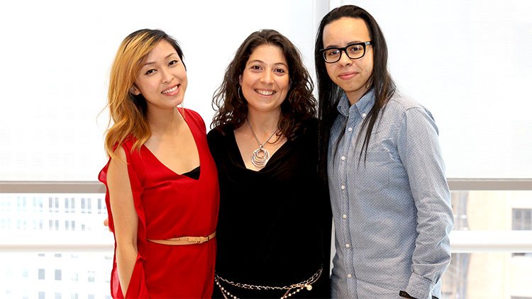  Evelyn Buckstein Scholarship-winning composers Jasmine Kok (2013), Berta Moreno (2015), and Winy Taveras (2014). 