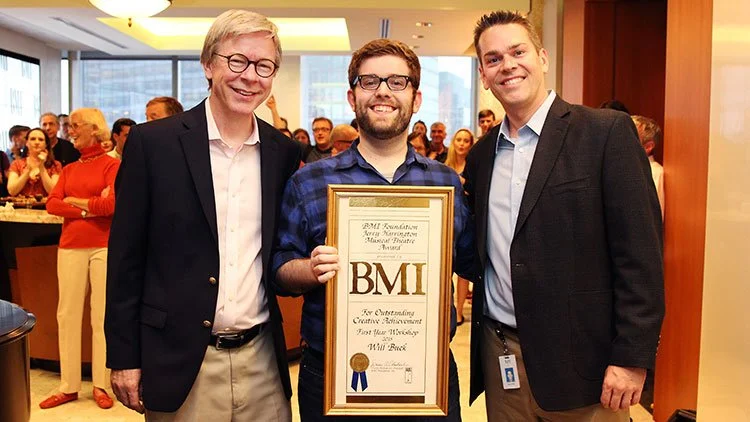  BMI Foundation’s Pat Cook, Jean Banks Award winners Joseph Allred Olson and Geoffrey Goldberg, and BMI Foundation’s David F. Bills. 