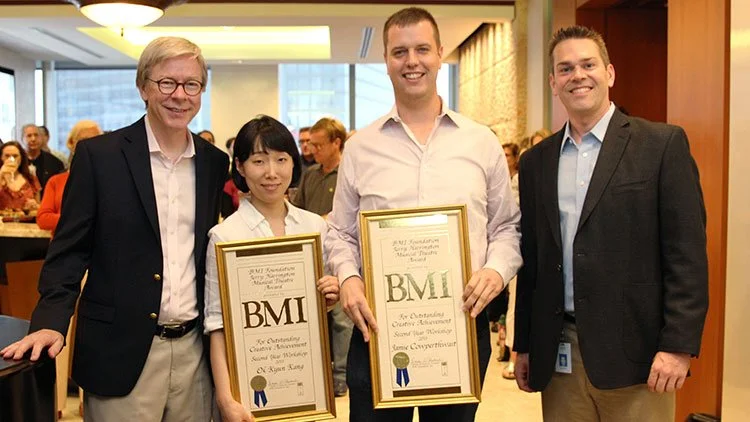  BMI Foundation’s Pat Cook, Harrington Award winners Jamie Cowperthwait and Ok Kyun Kang, and BMI Foundation’s David F. Bills. 