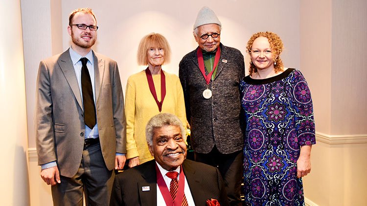  BMI Future Jazz Master Aaron Hedenstrom pictured with NEA Jazz Masters: Carla Bley, Charles Lloyd; BMI Foundation President Deirdre Chadwick and Jazz Master George Coleman Sr. 