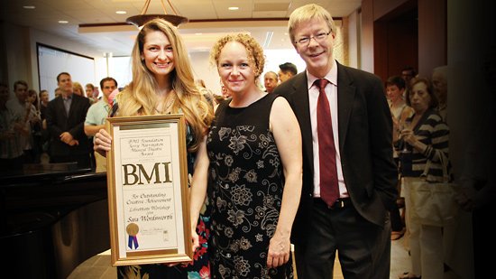  Sara Wordsworth (Harrington winner for the Librettists Workshop) with BMI’s Deirdre Chadwick and Patrick Cook 