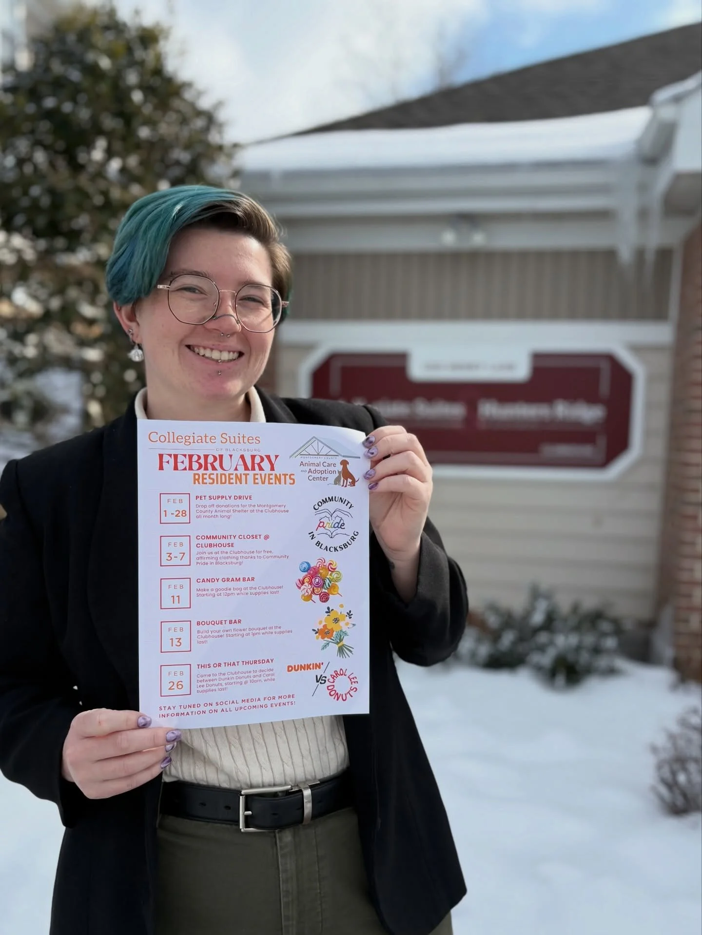 February Events!💌

We have LOTS to do this month, and we hope to see you there!:
🐾 Pet supply drive ALL MONTH LONG!
🧥 @communityprideinblacksburg traveling closet from 2/3-2/7!
🍬 Candy gram bar 2/11 (our Cupids will deliver goodies to your valent