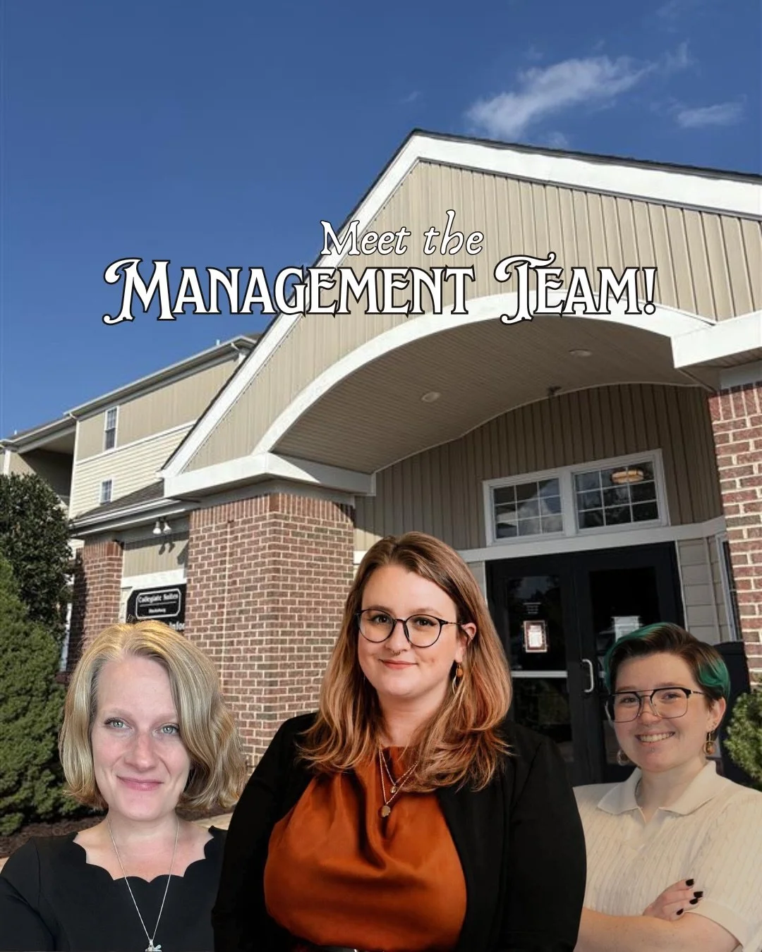 Meet the managers!🪴

Move in is just a few days away! Here are some fun facts about the management team at Collegiate Suites and Hunters Ridge:

Our leasing manager, Bevin, enjoys reading!📚
Our assistant property manager, Kerrie, loves her dogs! 🐶