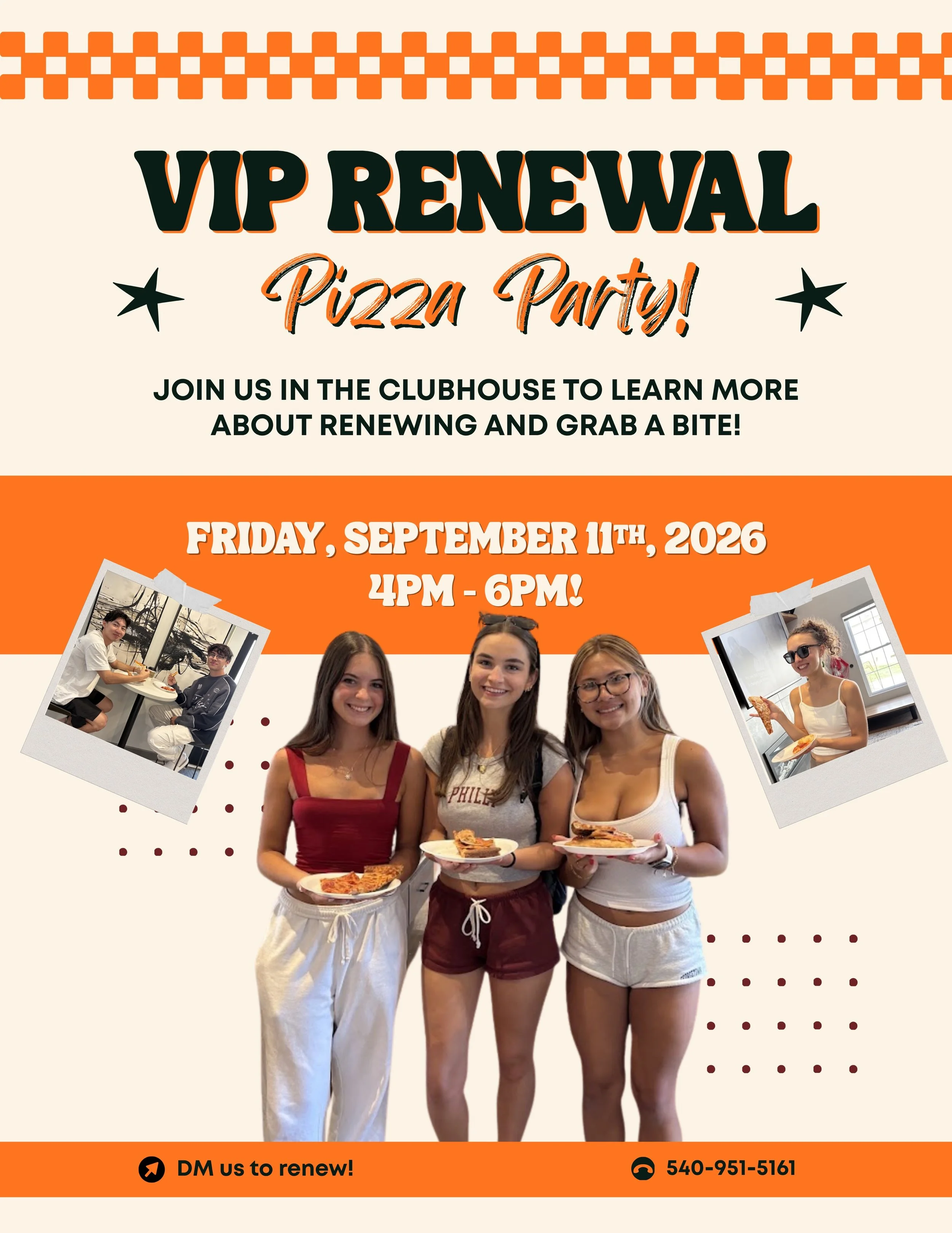 VIP renewal pizza party TOMORROW🍕 

Want to enjoy Benny&rsquo;s while talking with our LCs? Stop by the clubhouse beginning at 4pm to learn more about renewing at Collegiate and get a bite to eat on us :)👏

WHILE SUPPLIES LAST*

#thismustbetheplace