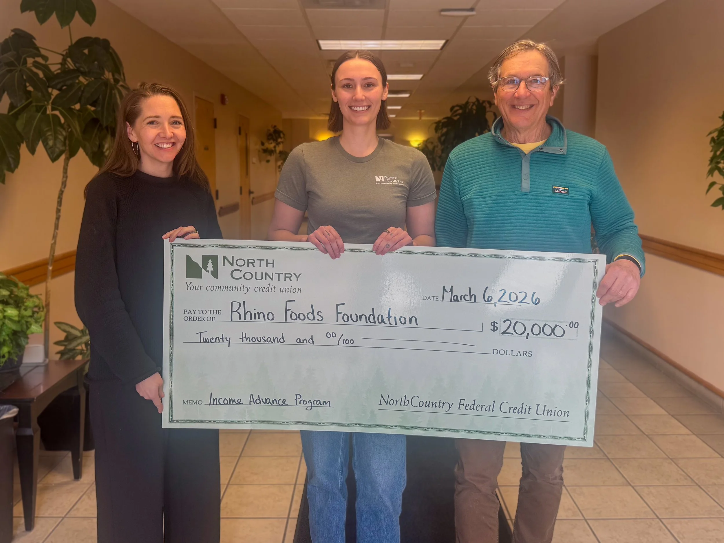 NorthCountry Federal Credit Union Announces $20,000 Grant to Rhino Foods Foundation