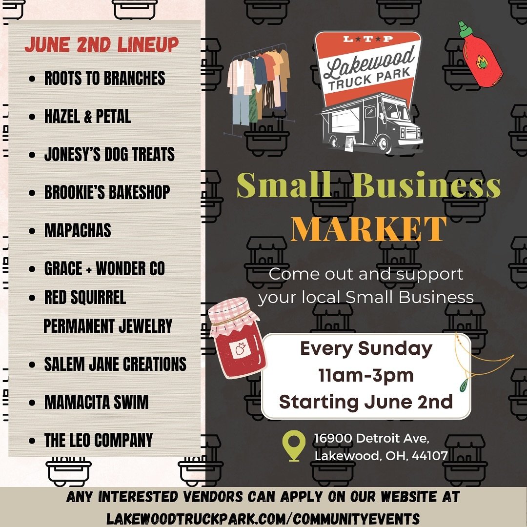 We&rsquo;re excited to announce our lineup for our first Small Business Market Sunday&rsquo;s this year!! We are still accepting applications for vendors. These can be found on our website under community events. Save the date and come support your l