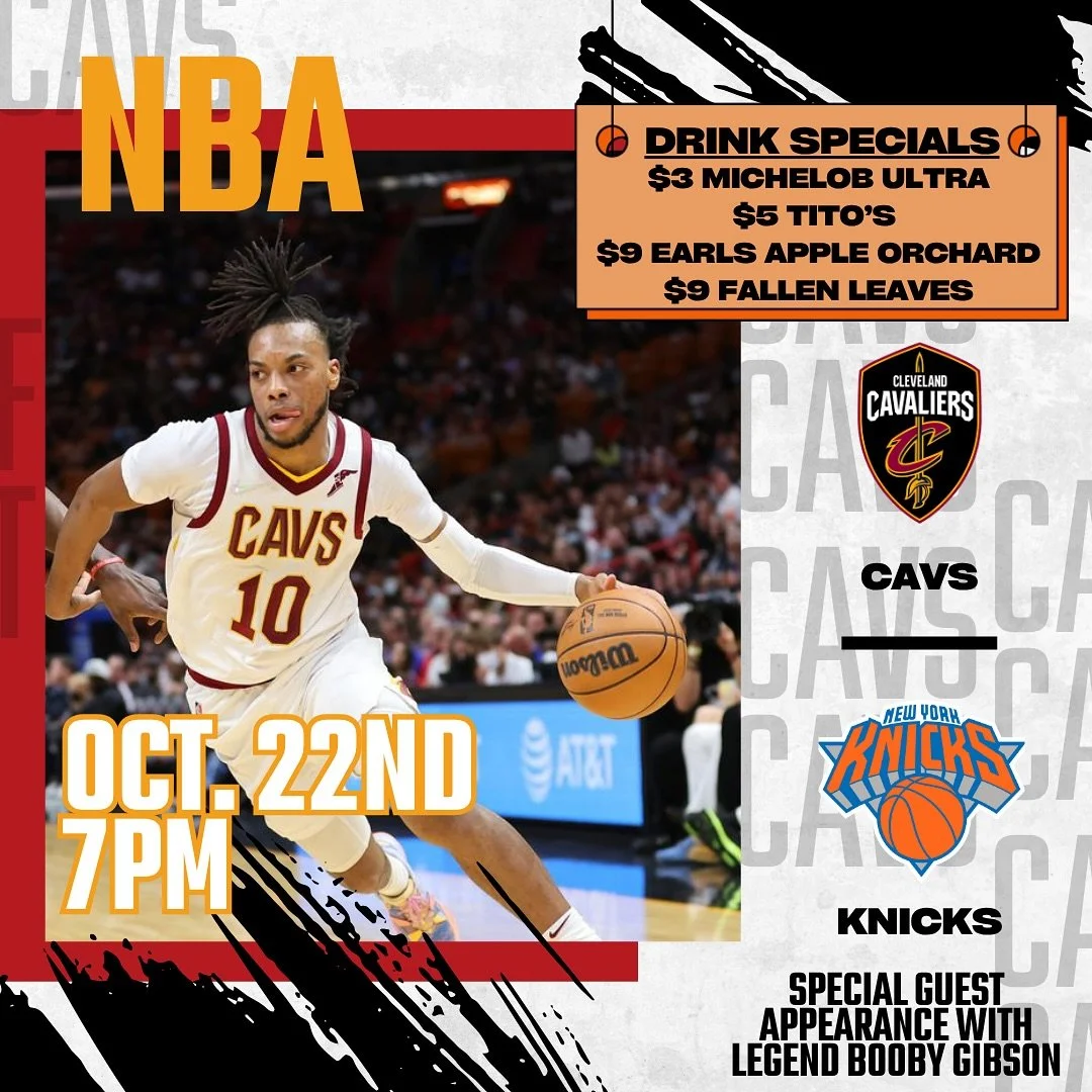 NBA IS BACK🎉🏀
Join us for a watch party this Wednesday at 7pm.
Drinks on special, local food trucks and special guest appearance with @boobygang ✨
Come cheer on the Cavs with us!