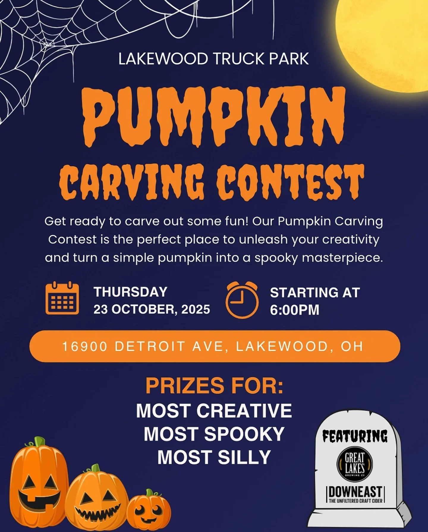 🎃 Pumpkin Carving Contest 🎃
Join us Thursday, October 23rd at 6pm for a night of creativity, carving, and fun! Put your pumpkin skills to the test with prizes awarded for the Most Creative, Spookiest, and Silliest designs. 🍂✨
Sip on seasonal drink