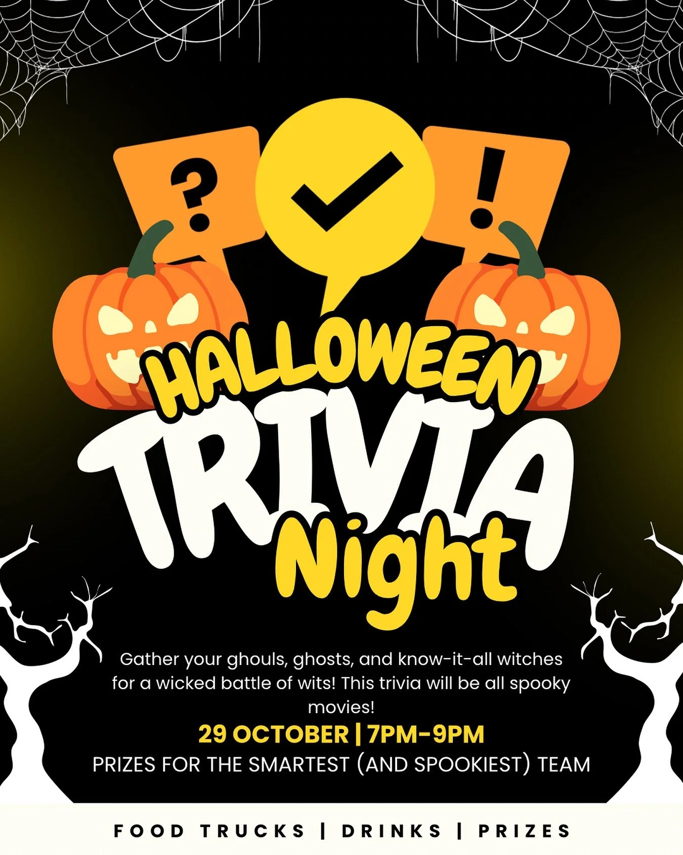Don&rsquo;t forget to stop in tomorrow for Halloween Movie Trivia!
(No this is not strictly Halloween series) This will be all the spooky movies you love during the season!
Come win themed prizes and enjoy local food trucks/drink specials!
Tag a frie