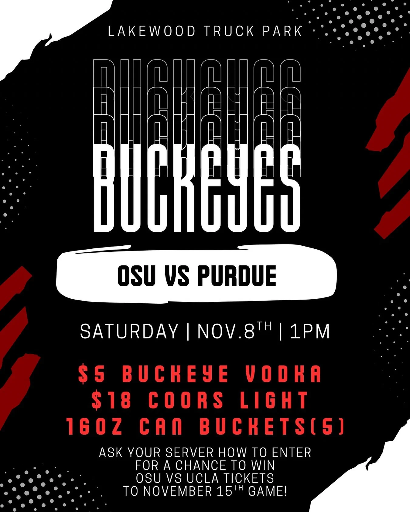 Come watch OSU vs Purdue tomorrow at 1pm! Giveaways and drink specials during the game🎉🍻