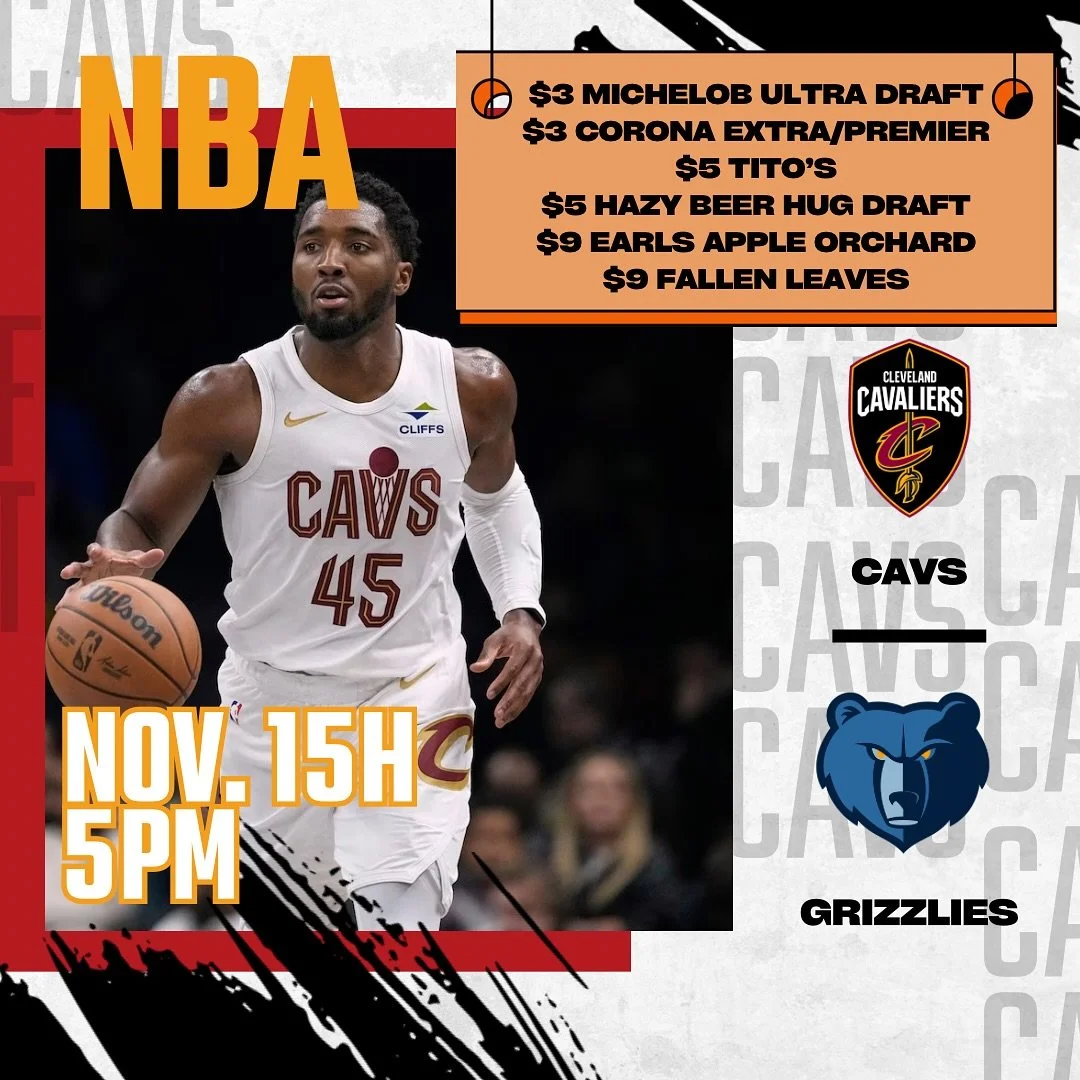 Saturday full of sports and drink specials!
Stop in for the Cavs game at 5pm and the OSU game at 7:30pm!