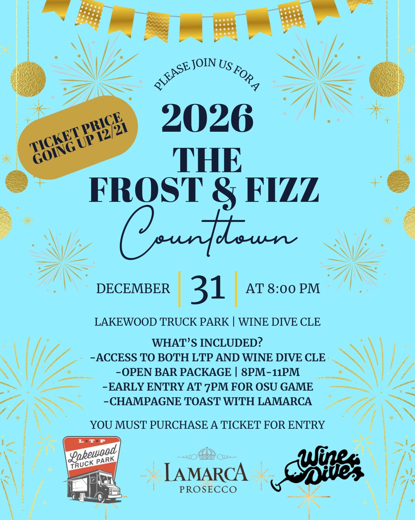 Tickets will be going up next week. Be sure to secure yours now on special! Available on Eventbrite🎉
EARLY BIRD SPECIAL!! TICKETS ARE SELLING FAST AND ARE LIMITED!
❄️✨ The Frost &amp; Fizz Countdown NYE 2026✨❄️
December 31st &bull; Starts at 8pm
Rin