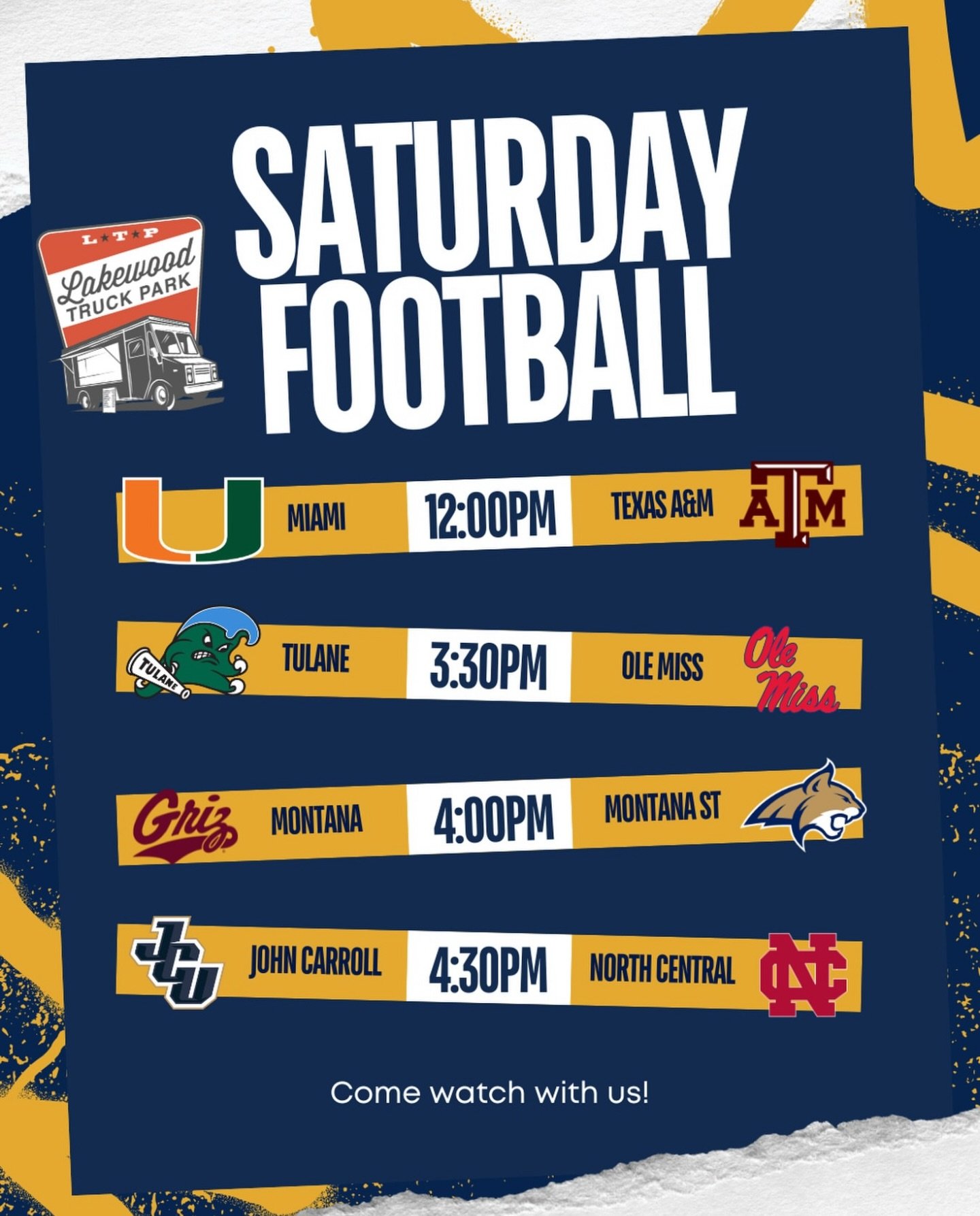 We have a Saturday full of football!🏈
Let us host and enjoy food from local trucks and cold drinks at the bar!🎉