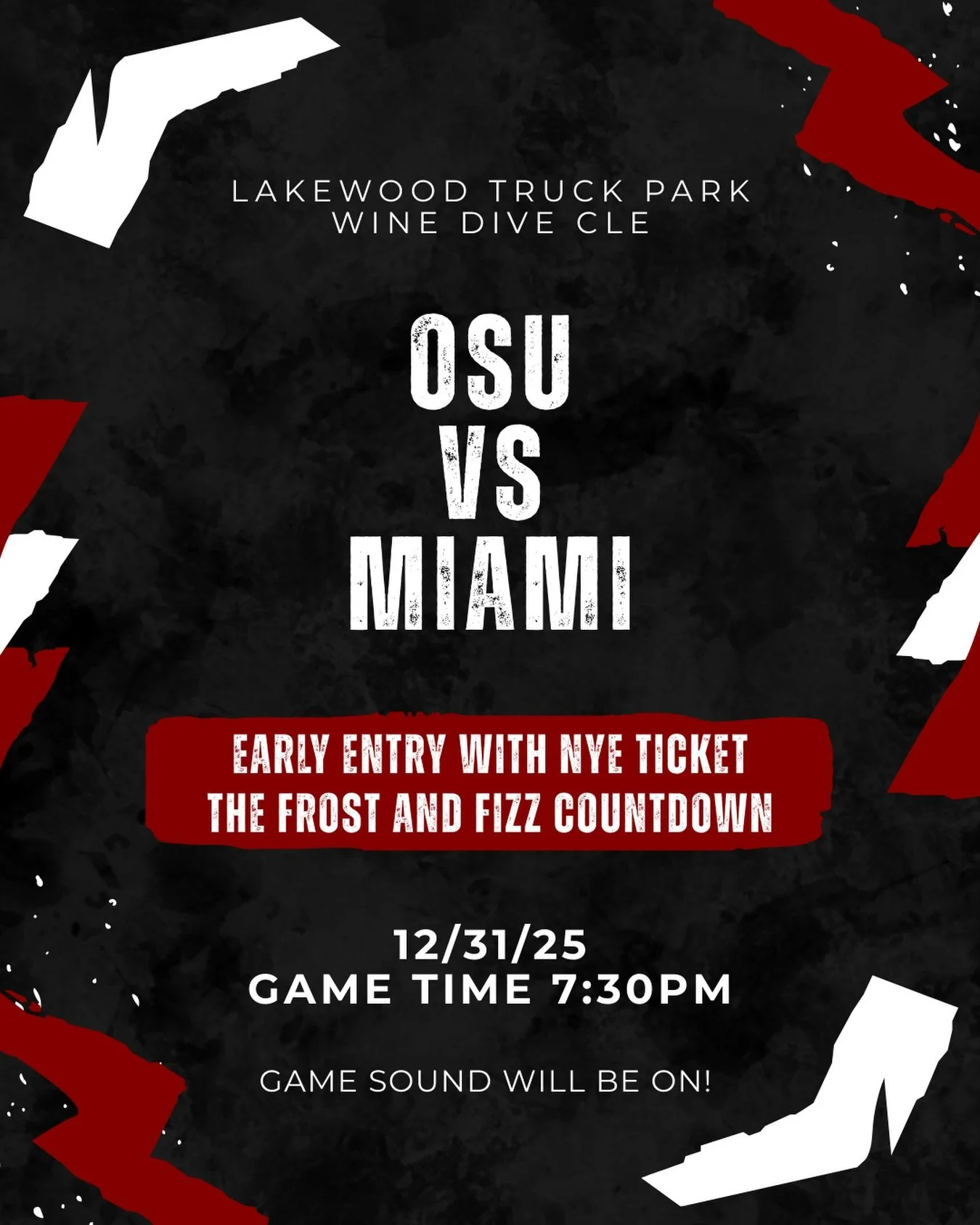 OSU AND NYE?!🏈🎉
Come watch the game with us as your pre game for the countdown! We will open at 7pm so grab your seats and don&rsquo;t forget to grab your NYE tickets for The Frost and Fizz Countdown!