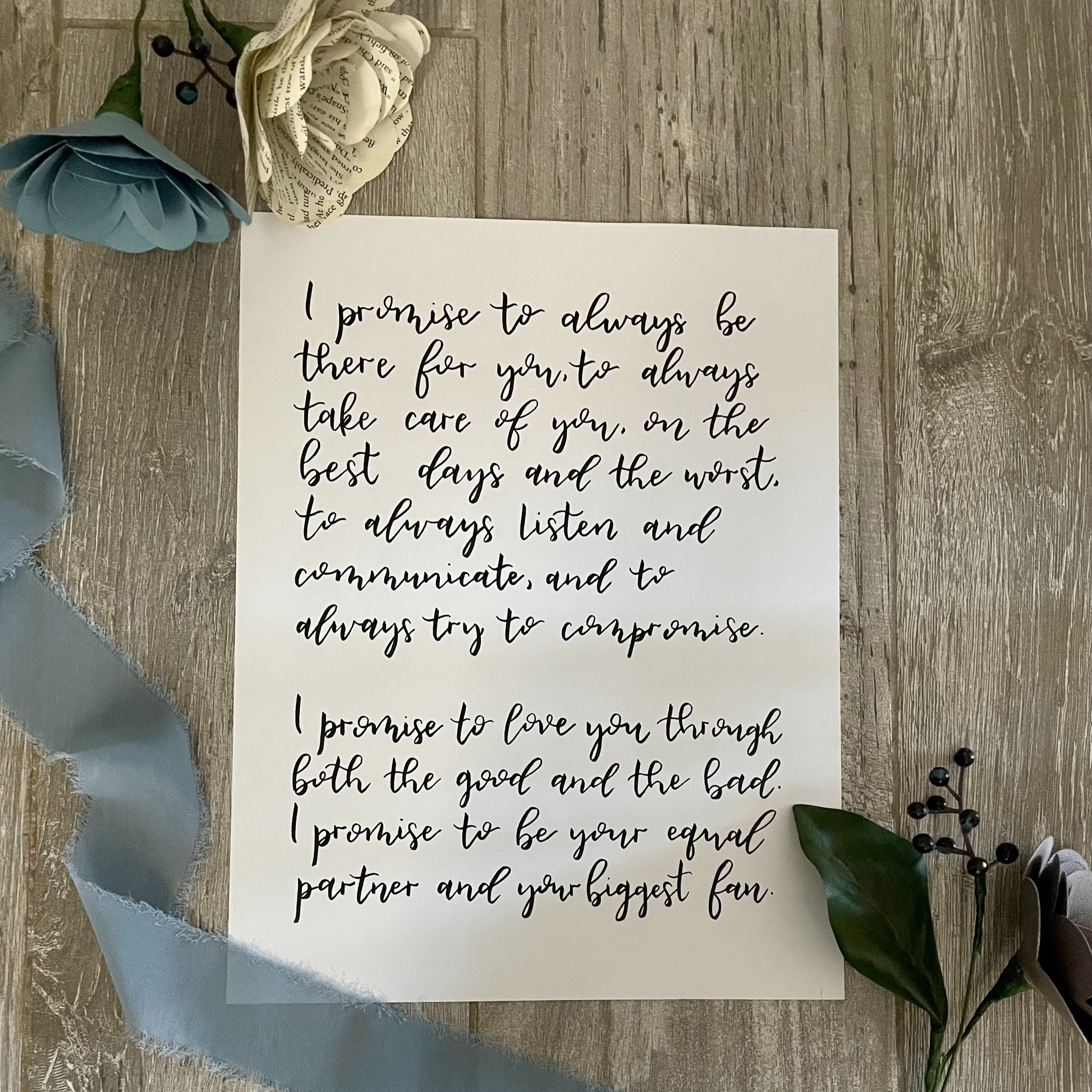 Gorgeous handwritten wedding vows for an anniversary present