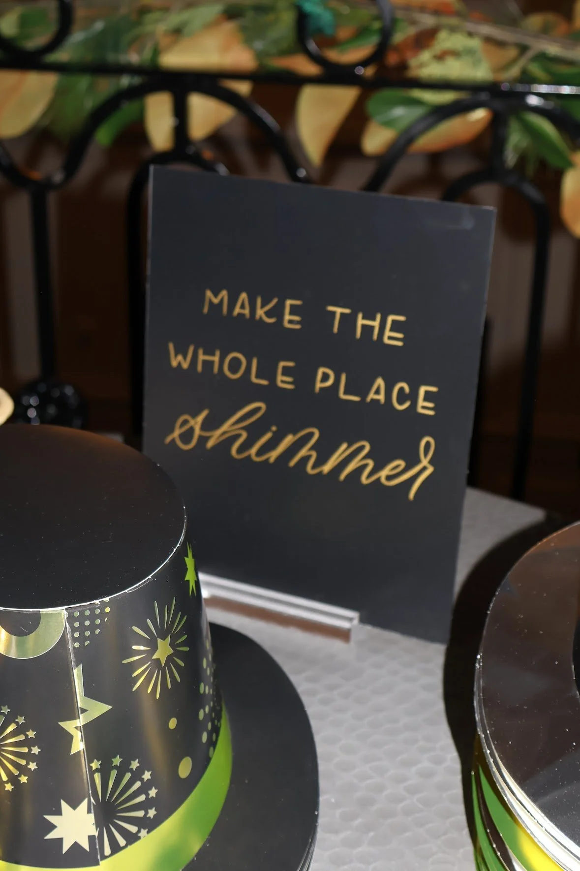 Acrylic tabletop sign on black acrylic