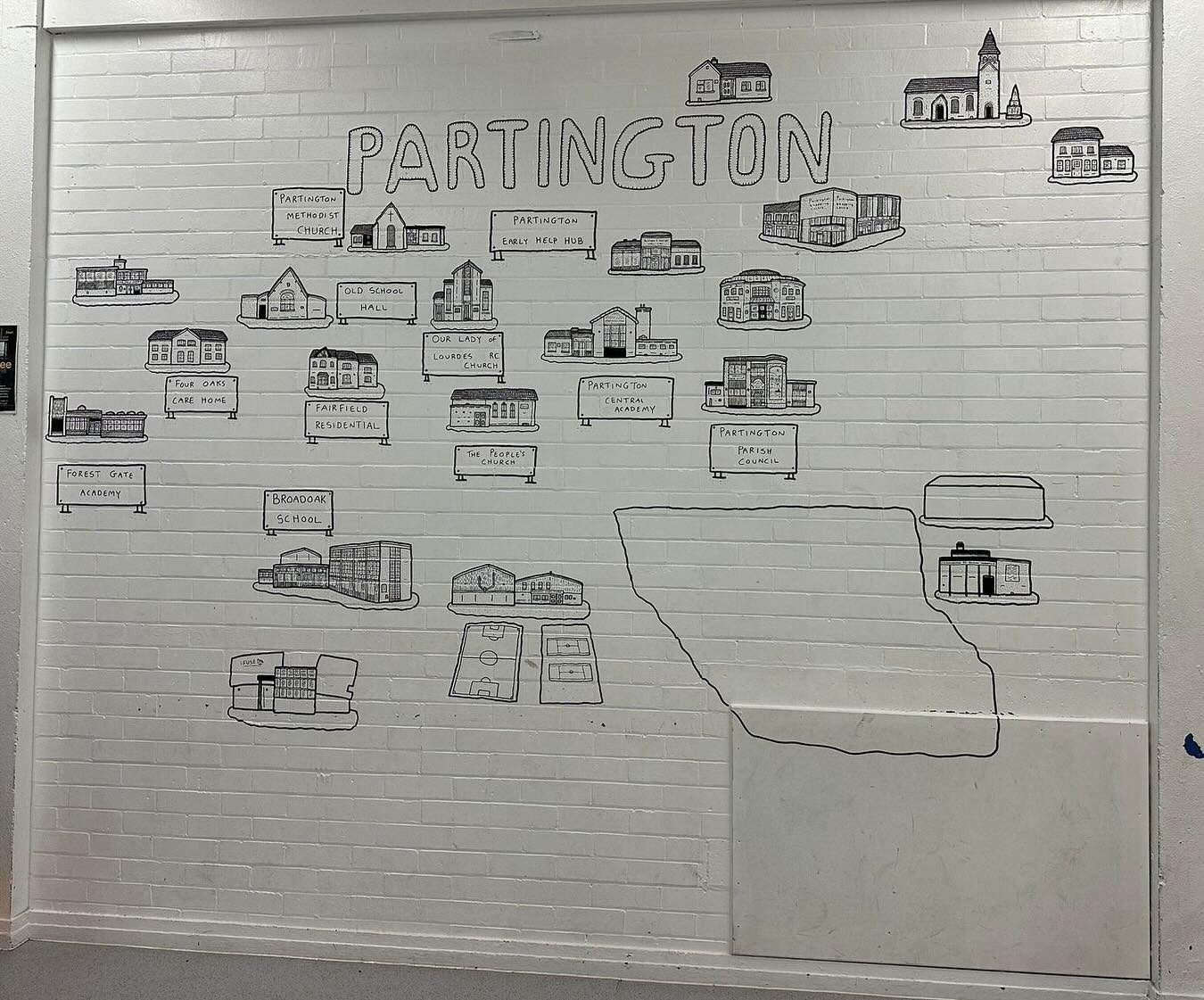 Fairfield House School visited Partington youth centre today to see the new  Partington map mural that has been designed and painted on the walls. Lovely to see Fairfield Residential as one of the points of reference in the community 😁 🏡