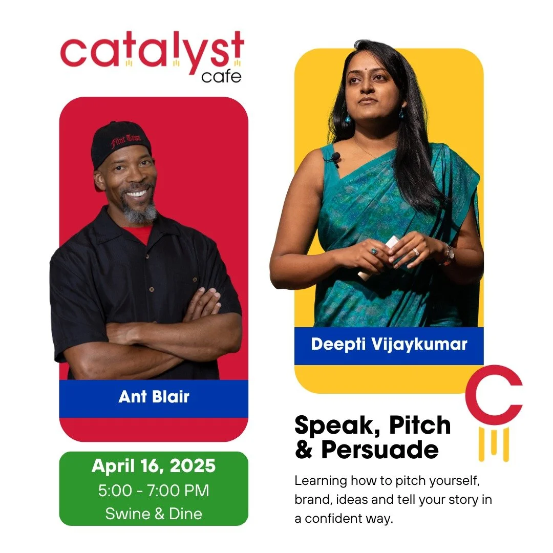 CATALYST CAFE: Speak, Pitch, Persuade | Featuring TEDx Speakers Ant Blair &amp; Deepti Vijaykumar

Join us on April 16, 2025, from 5:00&ndash;7:00 PM at Swine &amp; Dine for Catalyst Cafe&rsquo;s &ldquo;Speak, Pitch &amp; Persuade,&rdquo; featuring A