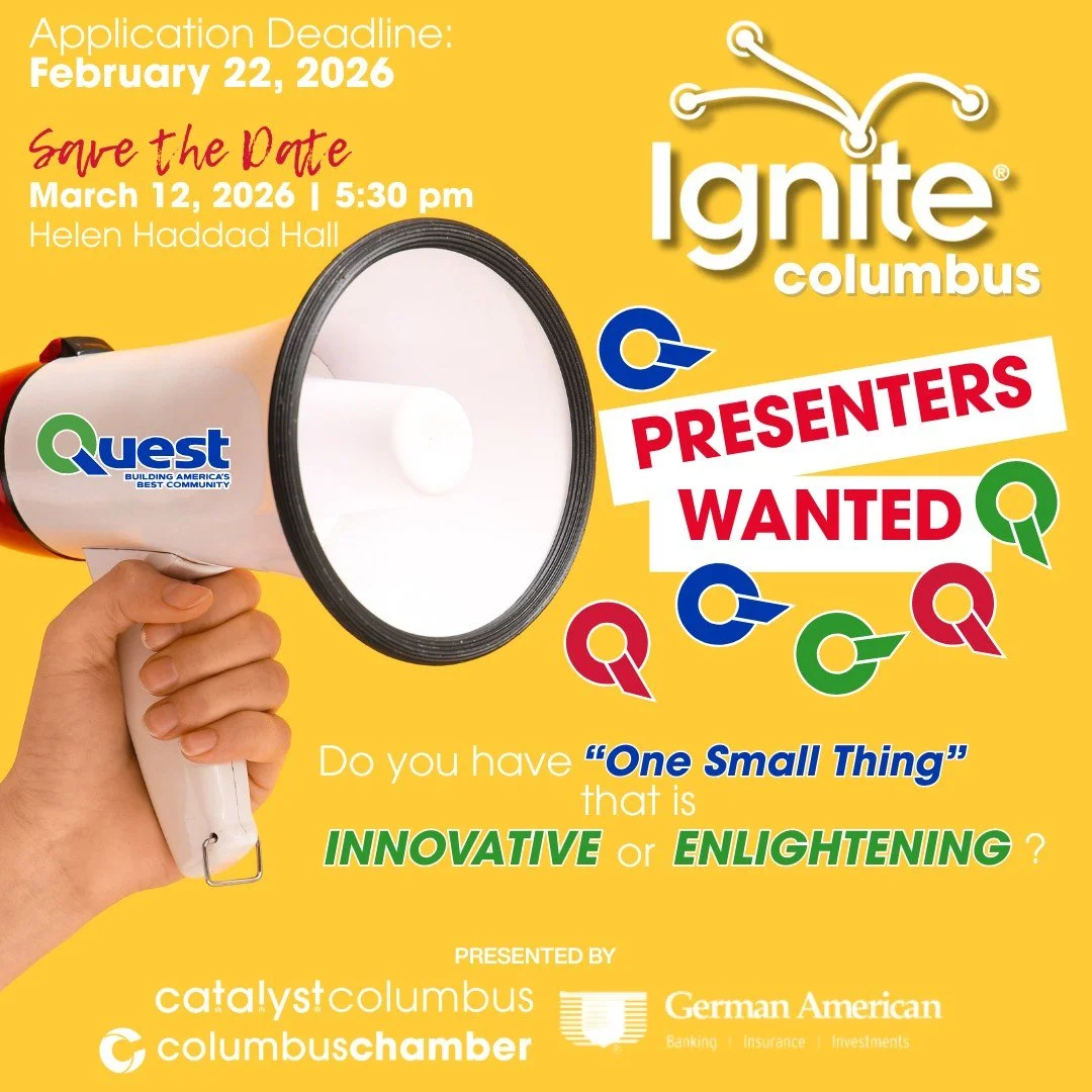 𝙋𝙞𝙩𝙘𝙝 𝙖𝙣 𝙞𝙙𝙚𝙖. 𝙏𝙚𝙖𝙘𝙝 𝙨𝙤𝙢𝙚𝙩𝙝𝙞𝙣𝙜 𝙣𝙚𝙬. 𝙎𝙥𝙖𝙧𝙠 𝙩𝙝𝙚 𝙧𝙤𝙤𝙢.

This spring, Ignite Columbus and @questcolumbus  invite you to share the idea, story, or solution that could help build America&rsquo;s Best Community. Five 