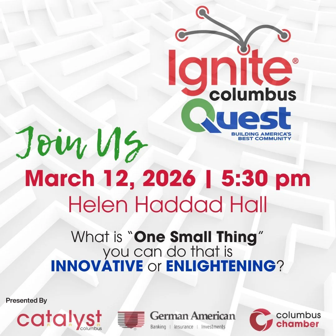 Ignite is 𝘢𝘭𝘮𝘰𝘴𝘵 here, and something powerful starts with One Small Thing!

Join us for Ignite Columbus T͟H͟I͟S Thursday (March 12th) at 5:30 PM at Helen Haddad Hall for an evening of bold ideas, big inspiration, and community momentum.

In jus