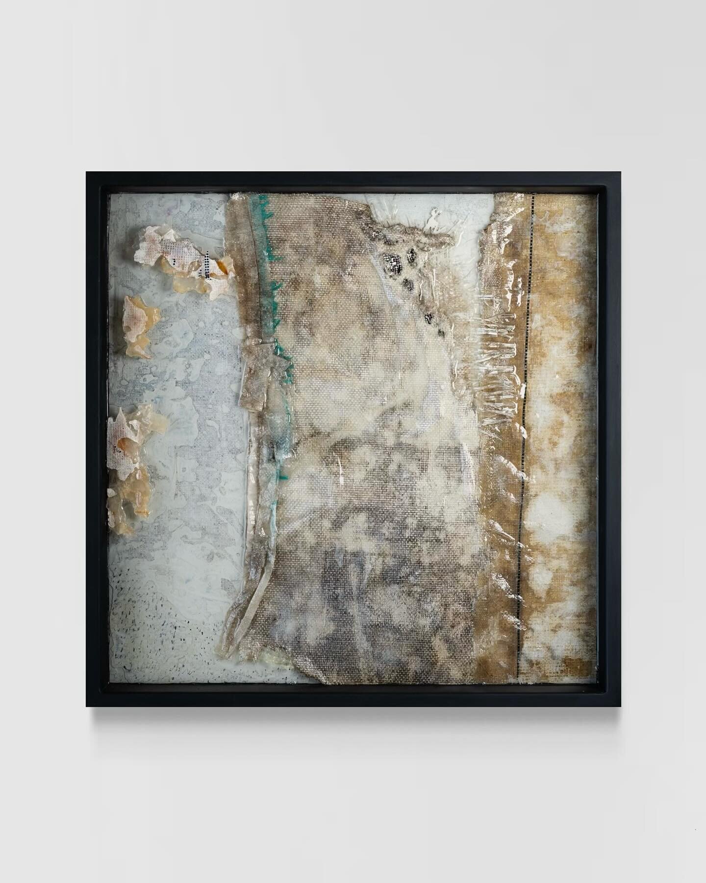 &ldquo;Feather Report #1&rdquo;, found landscaping fabric, found tarp, coffee filter, billboard tarp, and resin, 24x24&rdquo;, 2024

I love the way these discarded materials carry the scars of the life they lived before.  One could guess what might h
