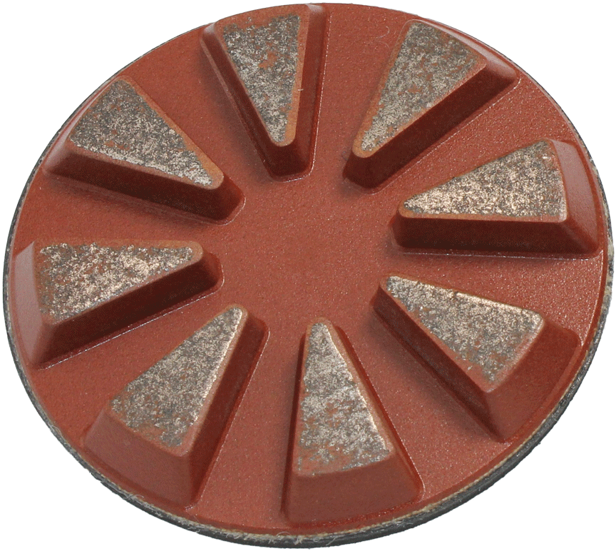 Red diamond grinding pad with eight triangular segments