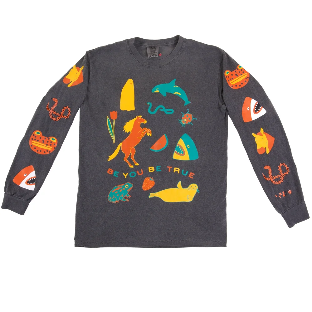 トップス laubeblanc Soft touch Logo T-shirts Be You Be True Long Sleeve - Faded Black — LORIEN STERN