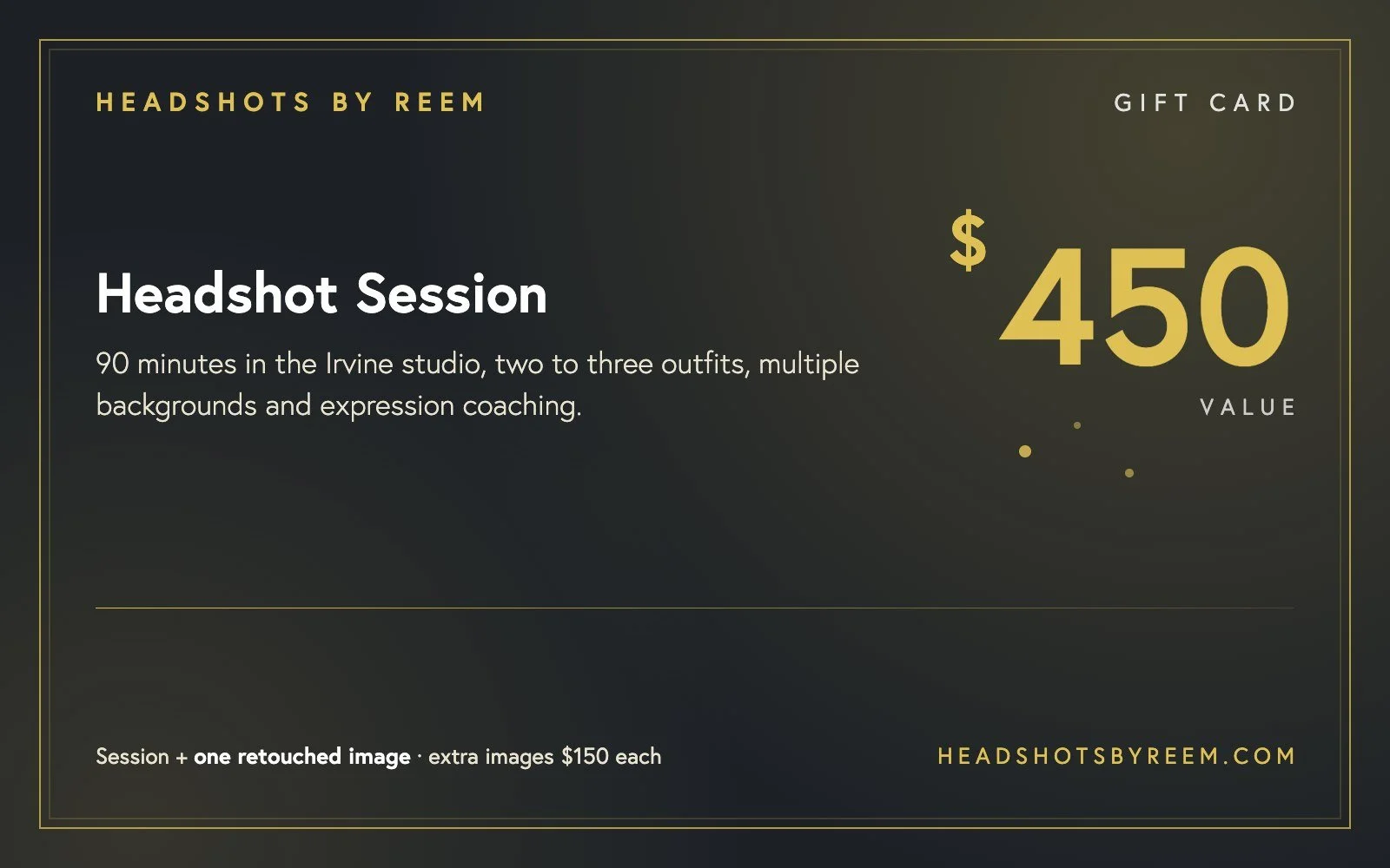 Headshots by Reem gift card — Headshot Session, $450 value, includes one retouched image