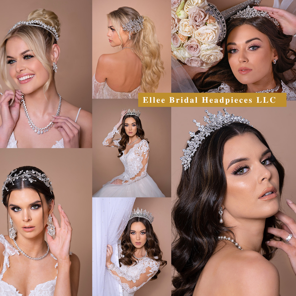 Branding photographs for a bridal headpiece designer: brides in crowns, headpieces and veils.