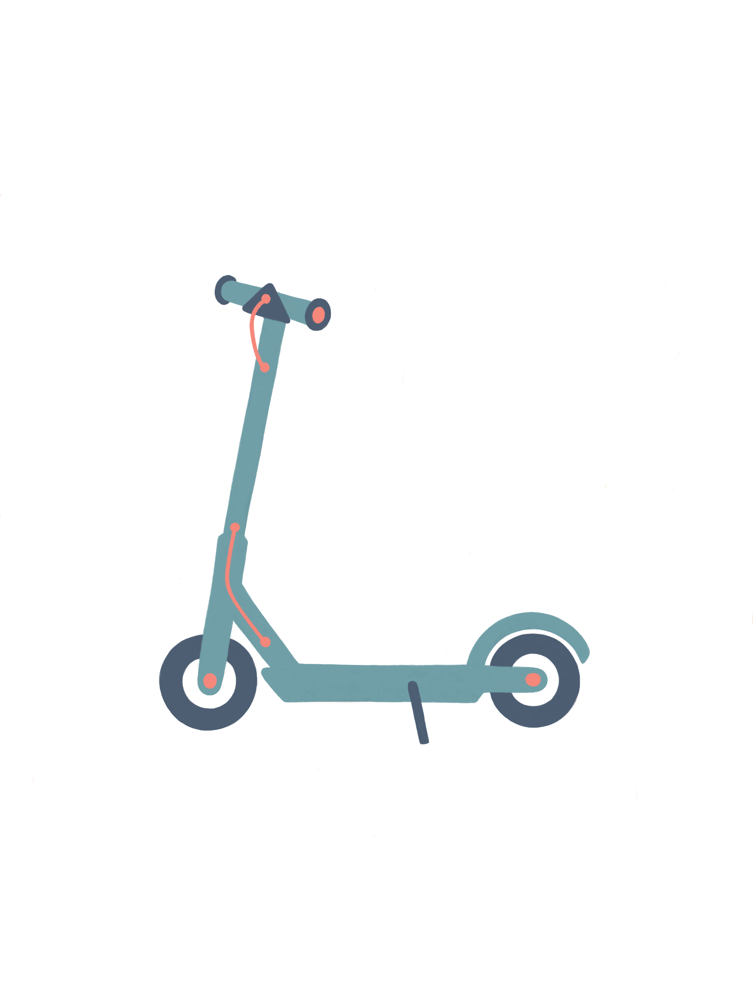 Illustration of a teal electric scooter with pink accents on a white background.