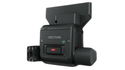 Geotab Focus Plus dual-camera system with wide-angle lenses and AI driver safety monitoring