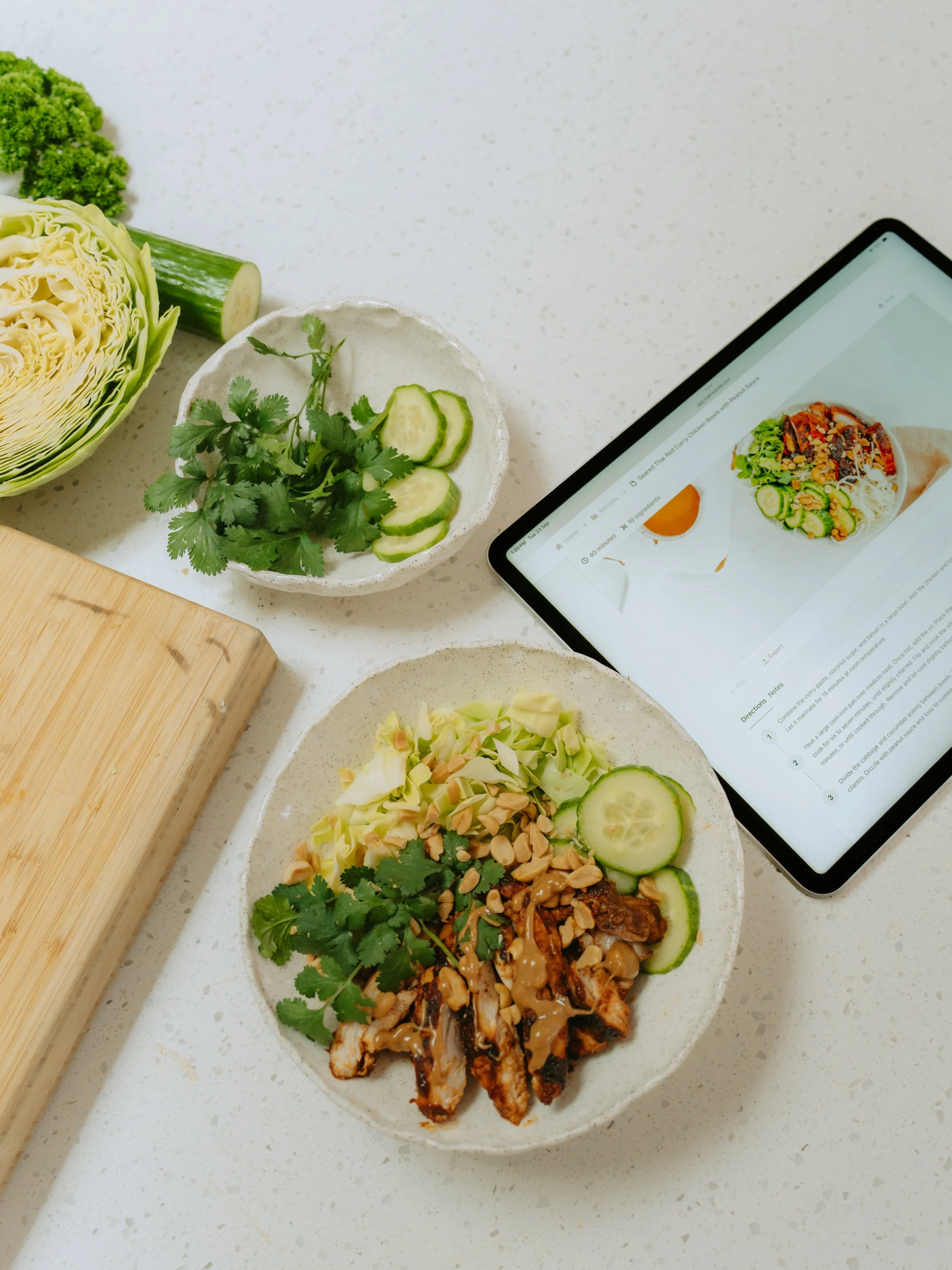 Seared Thai Red Curry Chicken Bowls with Peanut Sauce