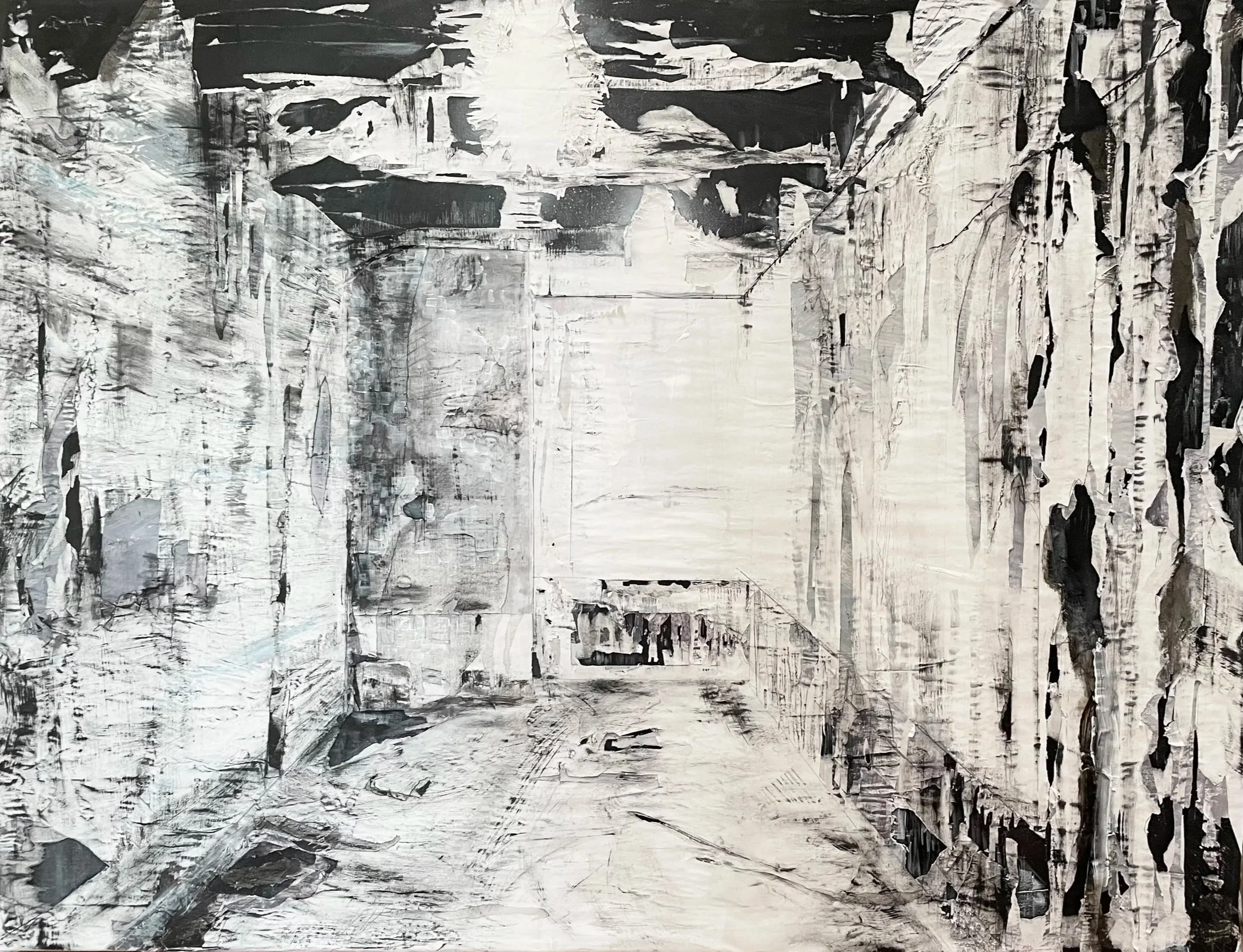 Acrylique, spray, charcoal, ink, collage/décollage sur toile, 2026