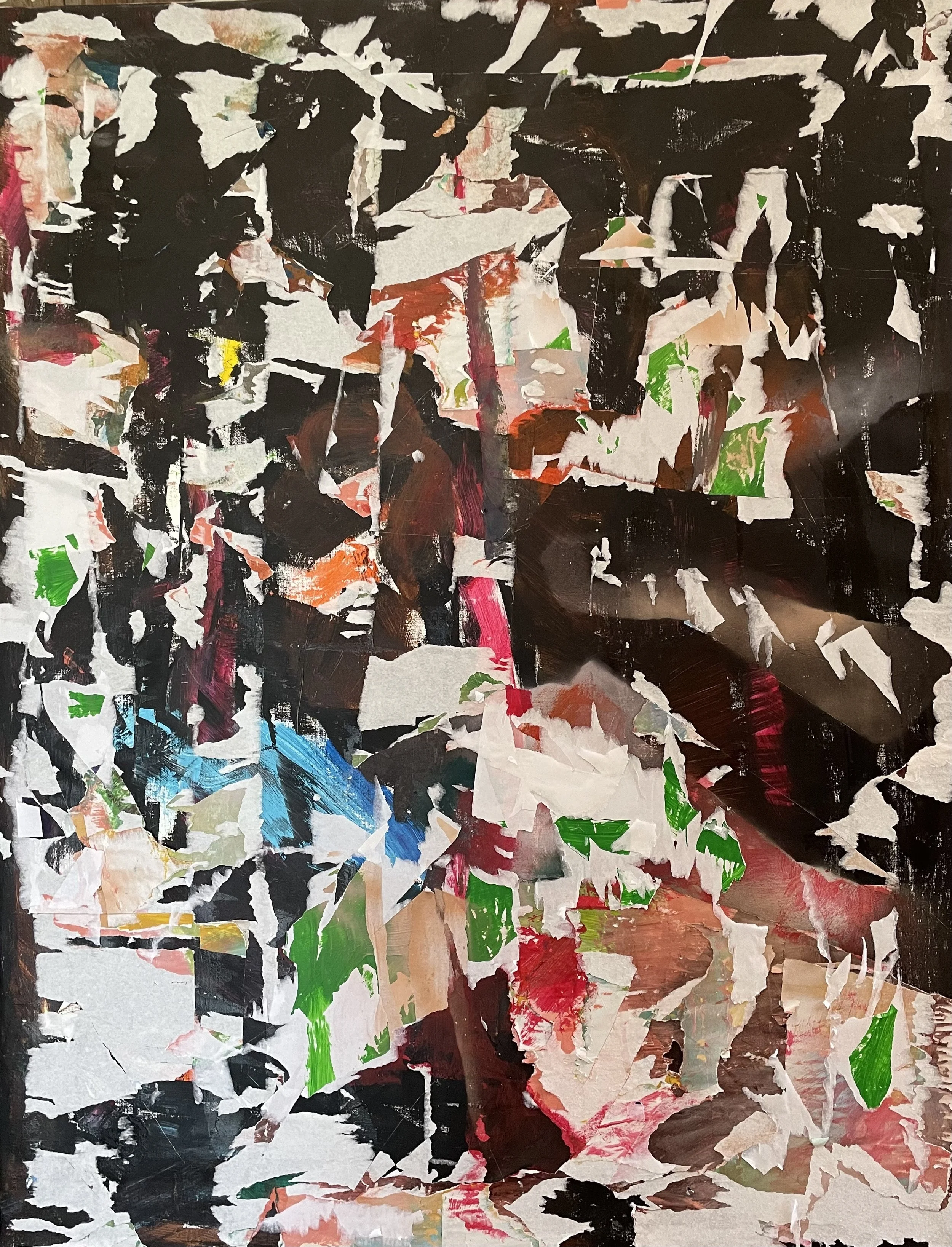 Acrylique, spray, collage/décollage sur toile, 2026