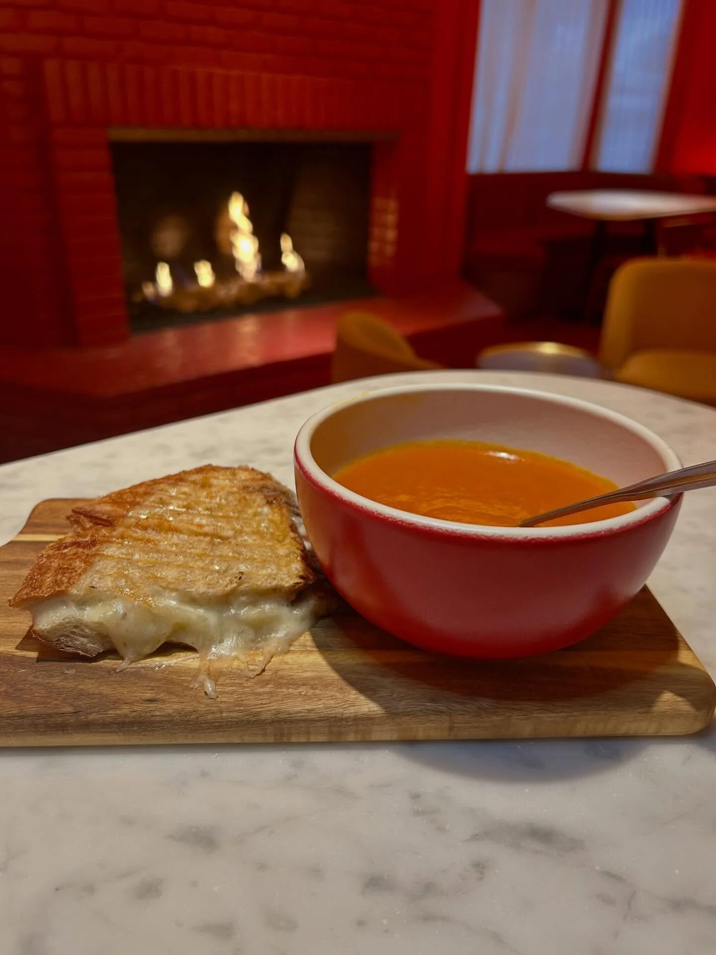 Fireplace on, pressed grilled cheese in hand, tomato bisque on the side &mdash; just add your favorite cocktail and you have a perfect cozy night at The Red Room! 🍅🧀🍸

Be sure to check our website calendar weekly for closures due to private events