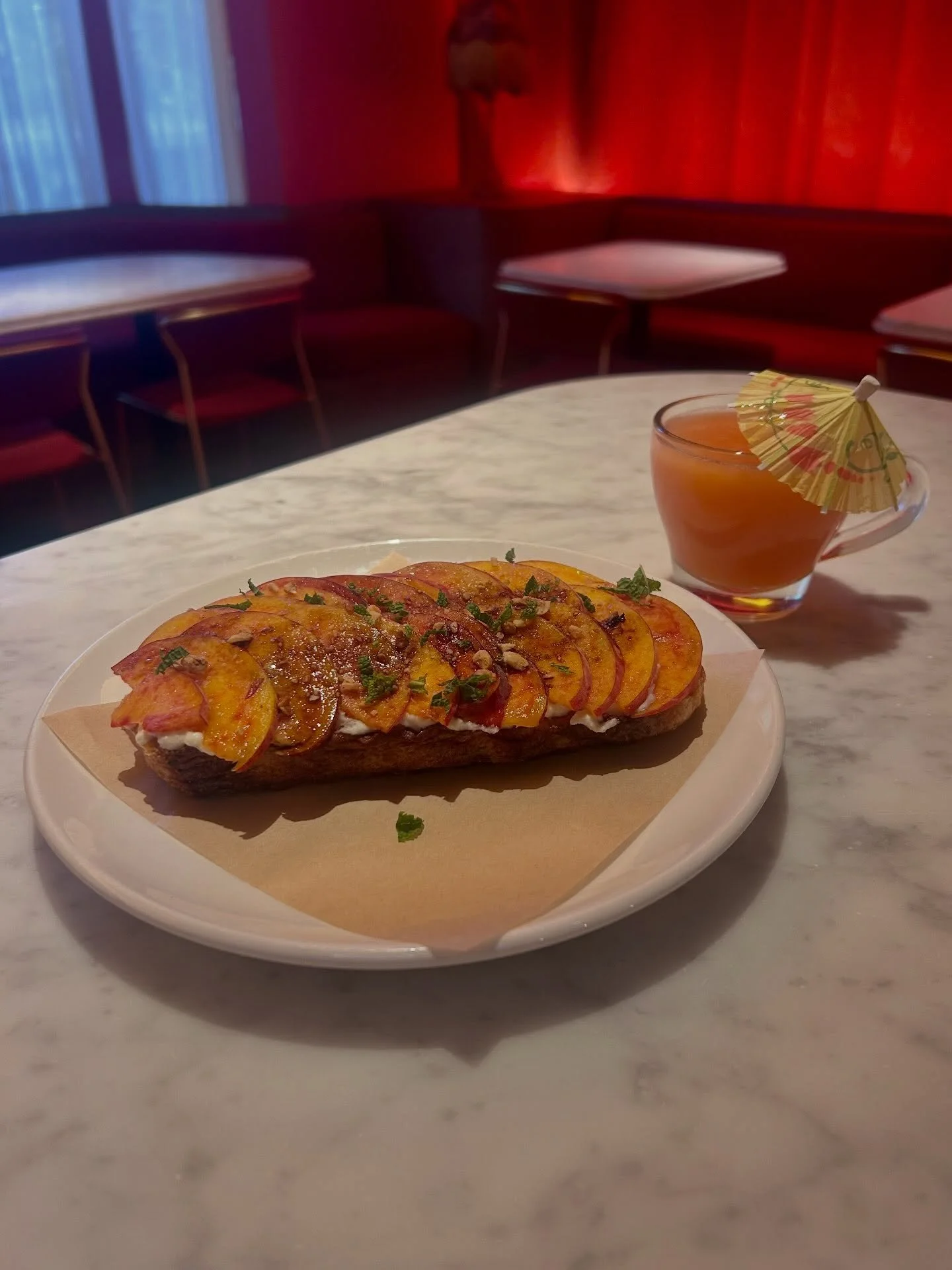 ‼️NEW ITEM ALERT‼️ The summer duo you&rsquo;ve been craving: Peach Ricotta Toast + a frozen Jungle Bird☀️🍑🍍🍹

Peach Ricotta Toast &mdash; 
Local yellow peach, ricotta, toasted hazelnut, aged balsamic, mint

Jungle Bird &mdash; 
Rum, pineapple, lim