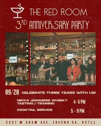Three years of good drinks, great people, and unforgettable nights🥂❤️&zwj;🔥 Come raise a glass with us on Sunday Sept 20 as we celebrate 3 YEARS of The Red Room! 🎉 

❗️THIS WEEK&rsquo;S HOURS: We will be open Wednesday &amp; Thursday 5p-10:30p las