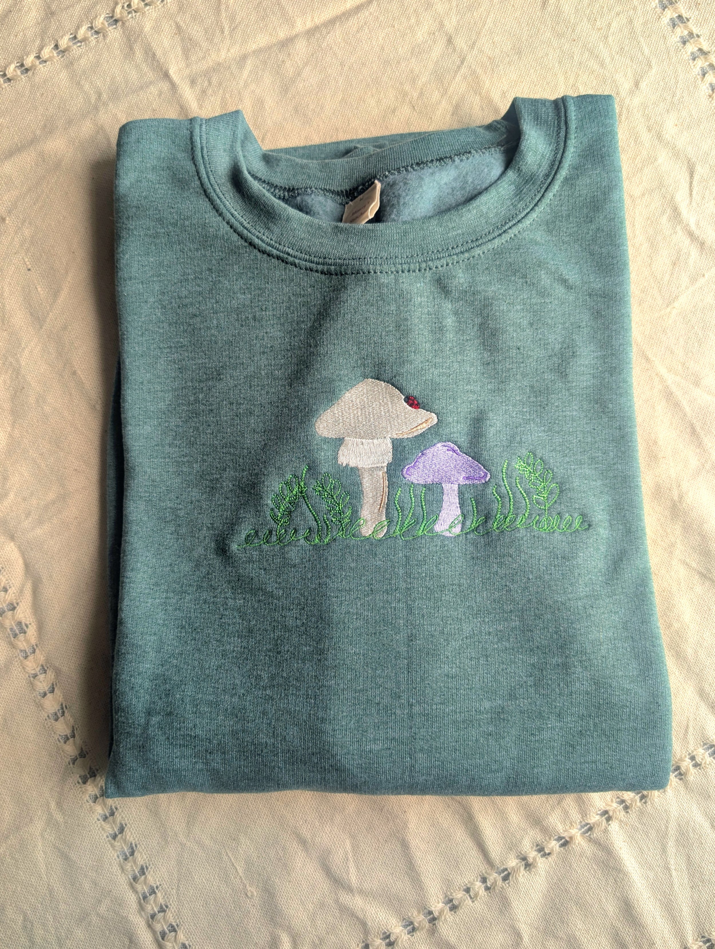 Mushroom Scene Embroidered Crewneck Sweatshirt