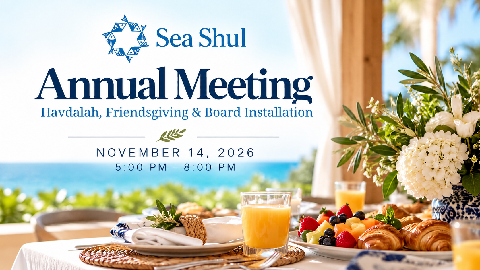 Sea Shul Annual Meeting, Havdalah, Friendsgiving, and New Board Installation