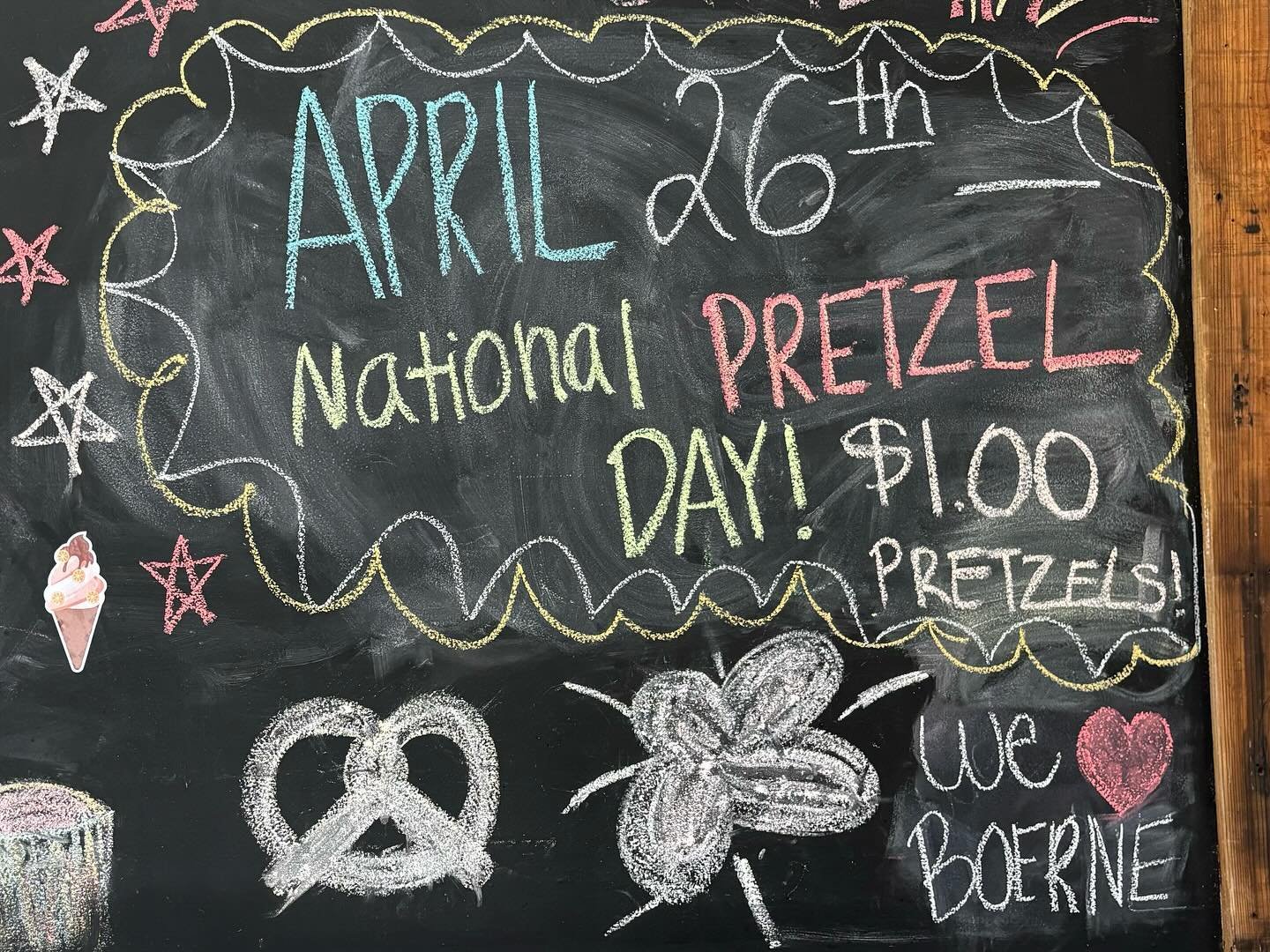Authentic Philly Pretzels are $1.00 on National Pretzel Day, this Friday, April 26th! Stop by and get yourself a fresh and salty pretzel! 🥨🥨 

#saltyandsweet #pretzel #nationalpretzelday #yum