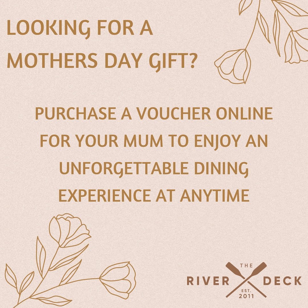 Stuck for a Mother&rsquo;s Day present? 

Spoil the special lady in your life with a gift voucher from The River Deck. 

We know she will love it! ❤️

Purchase online via our website.