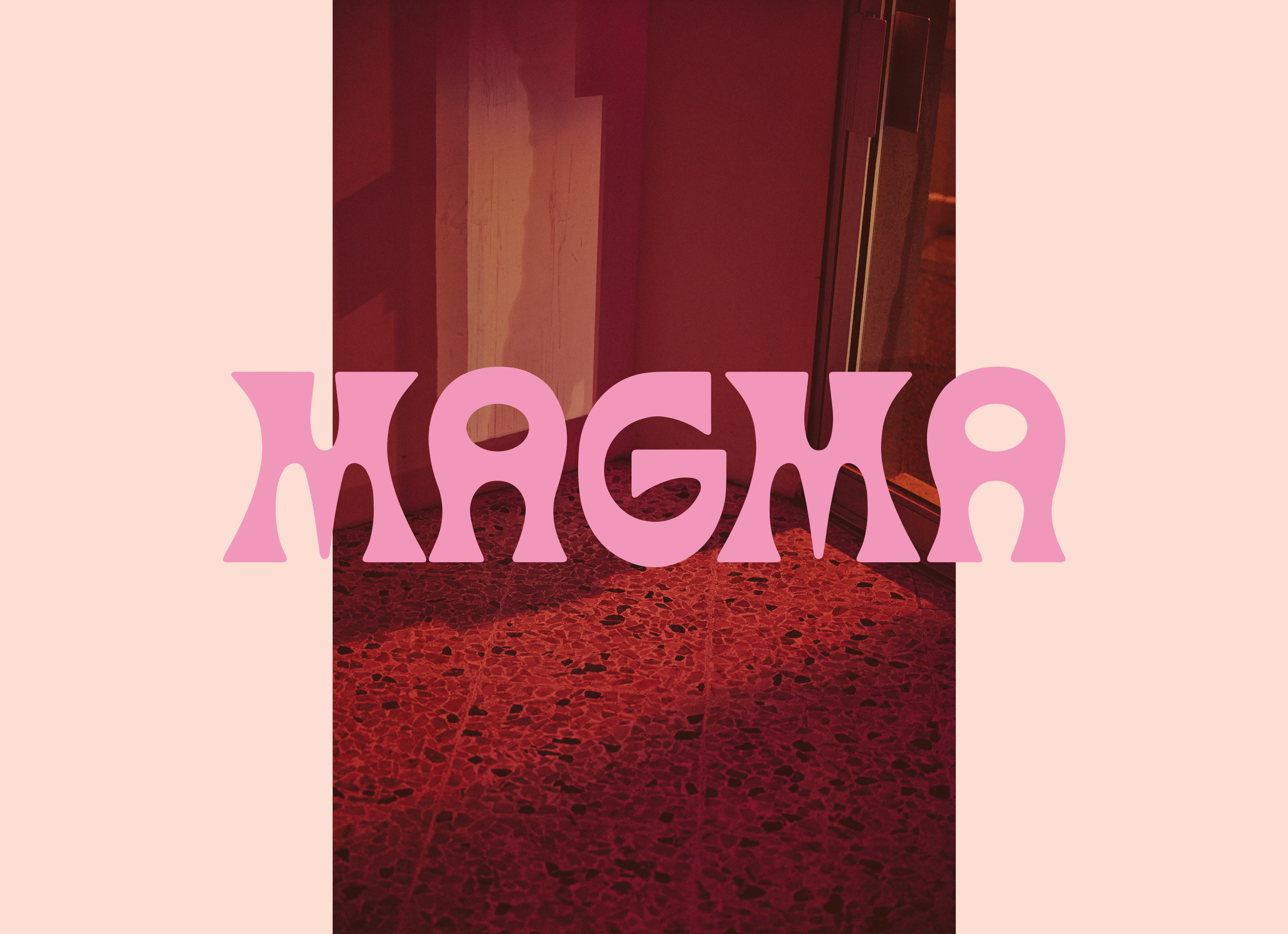 The Magma Pizzeria entrance, with pink text overlay that reads "Magma"