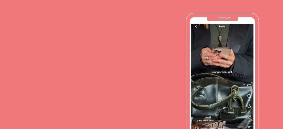 image shows a woman unpacking her purse and holding her phone. text on image reads "corporate girl"