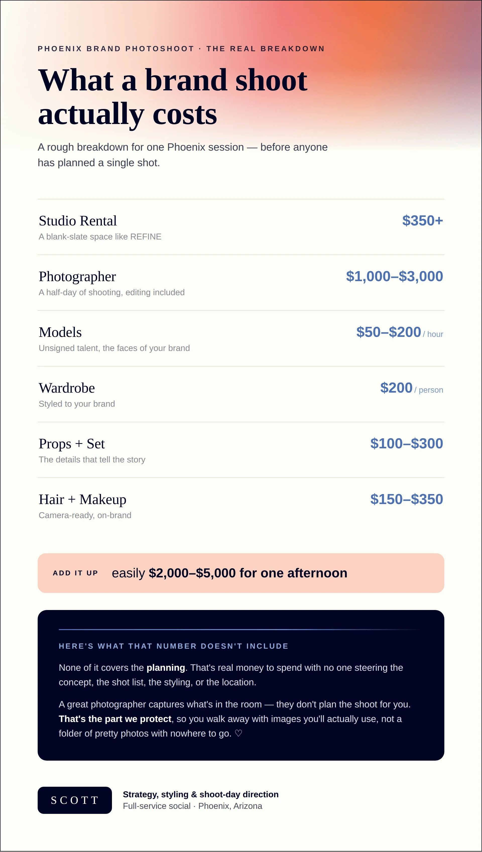 Cost breakdown of a Phoenix brand photoshoot