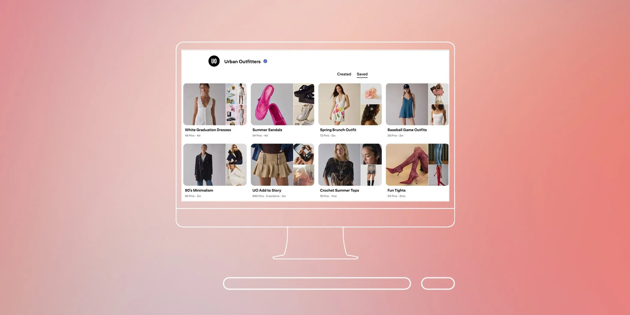 Urban Outfitters Pinterest board organization example